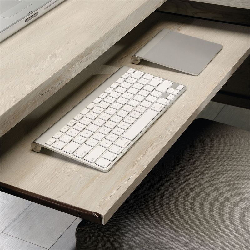 Scranton & Co L-Shaped Computer Desk with Keyboard Tray in Chalked Chestnut