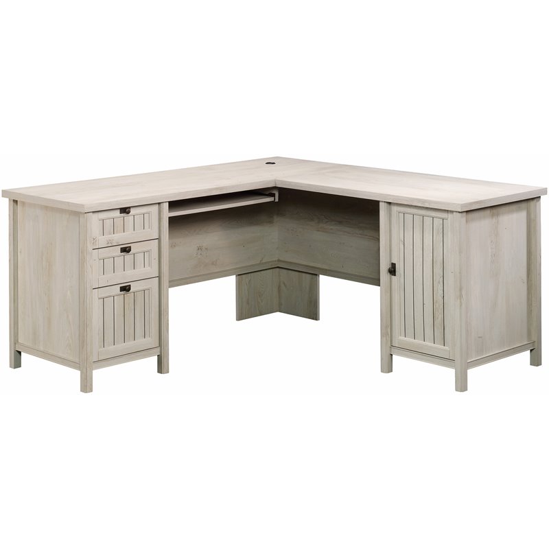 Scranton & Co L-Shaped Computer Desk with Keyboard Tray in Chalked Chestnut
