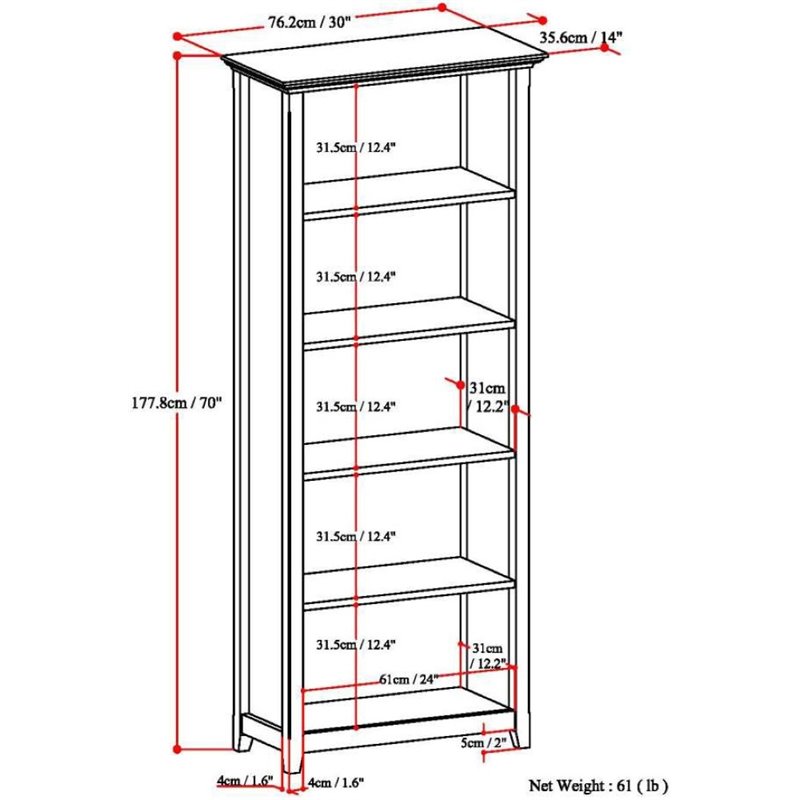 Scranton & Co Solid Wood 5 Shelf Bookcase in Light Golden Brown