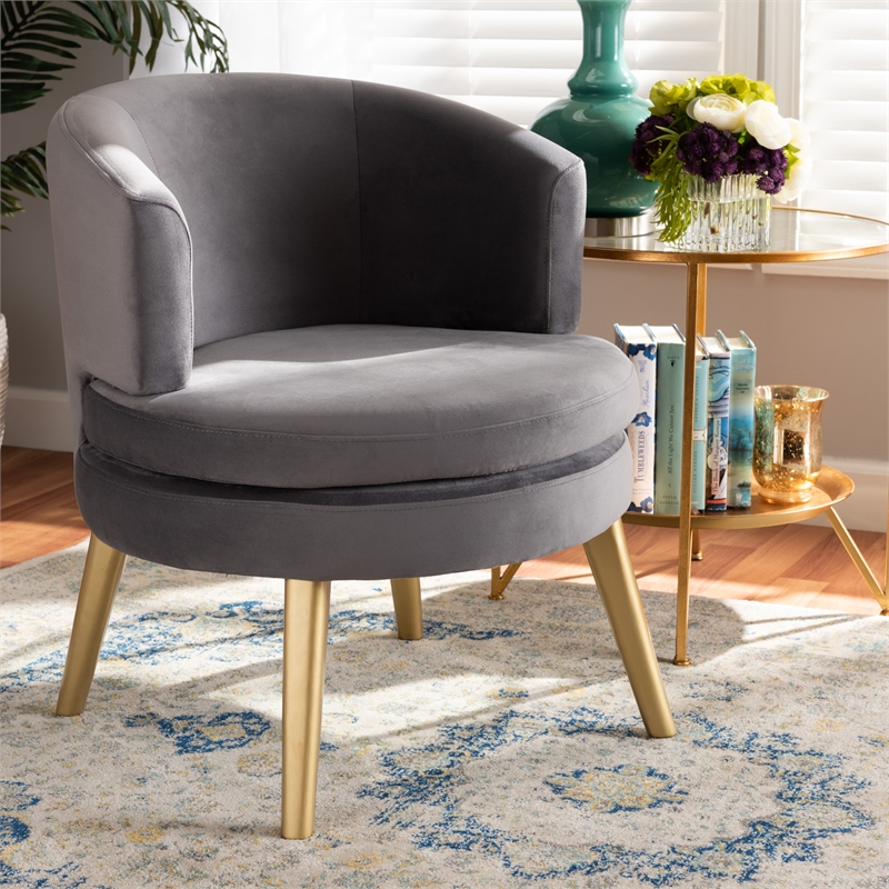 Scranton & Co Grey Velvet Accent Chair with Gold Finished Wood Legs