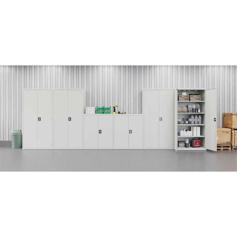 Scranton & Co Welded Metal Storage Cabinet with Adjustable Shelves in Light Gray