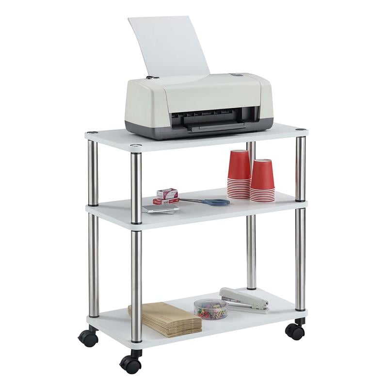 Scranton & Co Office Caddy with 3 Shelves and White Wood Finish on Casters