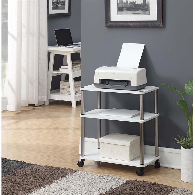 Scranton & Co Office Caddy with 3 Shelves and White Wood Finish on Casters