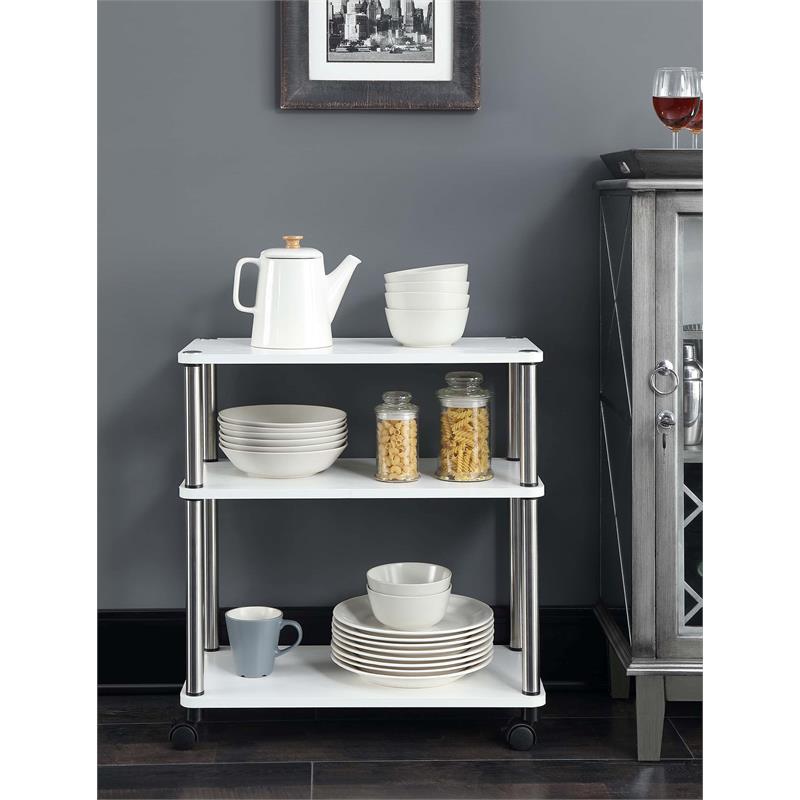 Scranton & Co Office Caddy with 3 Shelves and White Wood Finish on Casters