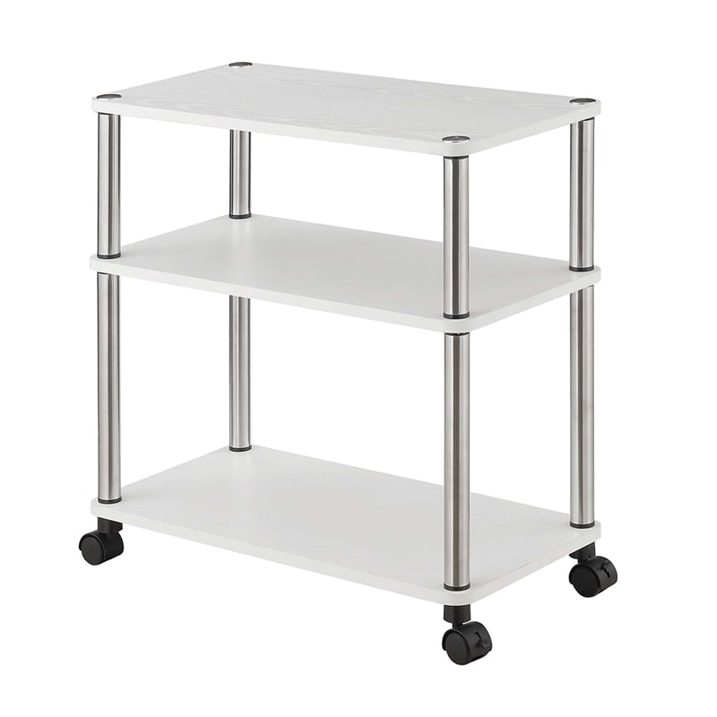 Scranton & Co Office Caddy with 3 Shelves and White Wood Finish on Casters