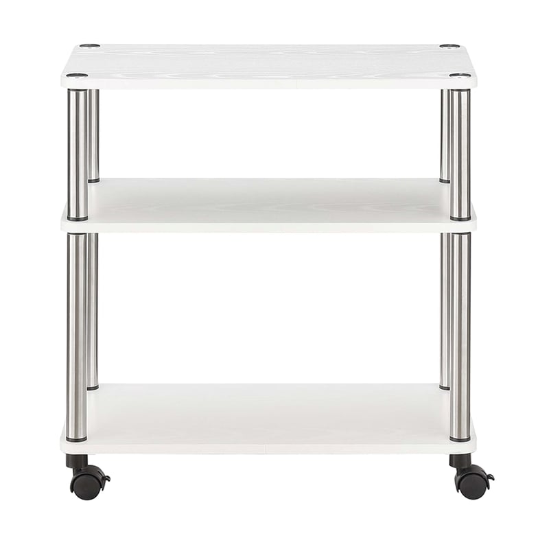 Scranton & Co Office Caddy with 3 Shelves and White Wood Finish on Casters