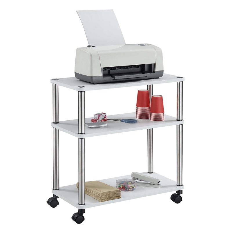 Scranton & Co Office Caddy with 3 Shelves and White Wood Finish on Casters