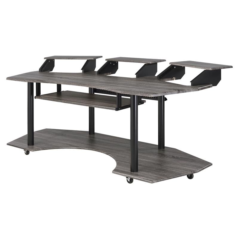 Scranton & Co Wooden 4-Shelf Music Recording Studio Desk in Black Oak