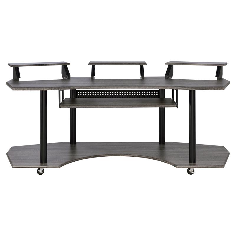 Scranton & Co Wooden 4-Shelf Music Recording Studio Desk in Black Oak