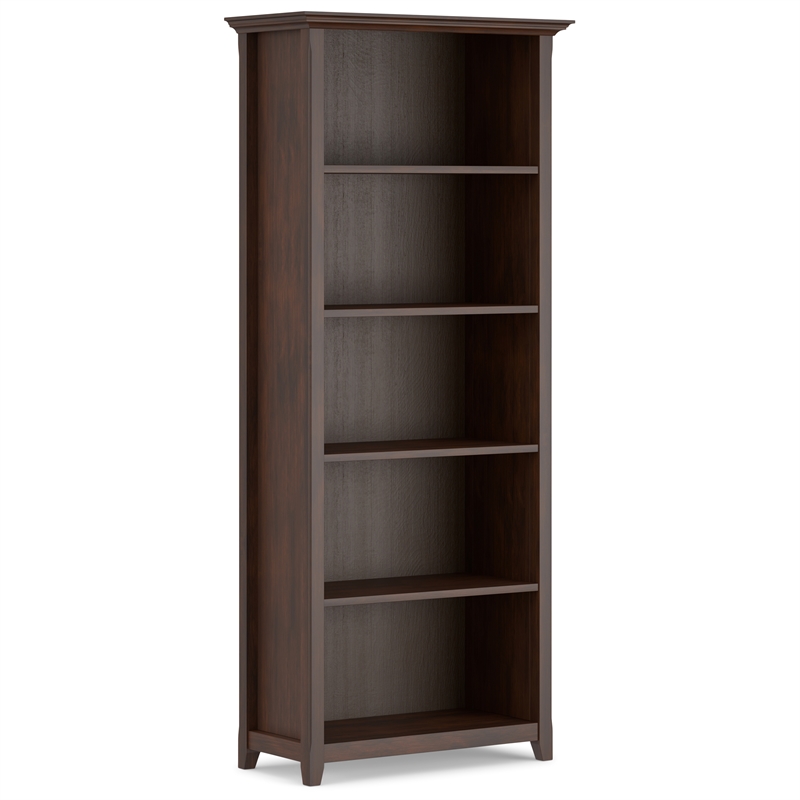 Scranton & Co 5-Shelf Solid Pine Wood Bookcase in Russet Brown Finish