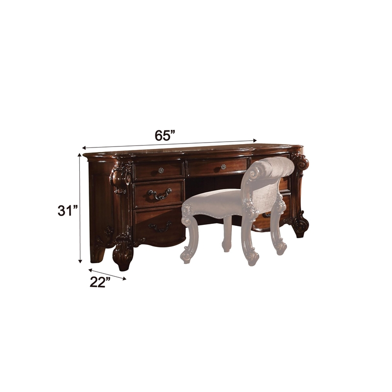 Scranton & Co 7-Drawer Vanity Desk in Cherry with Hand-Brushed Gold Accents