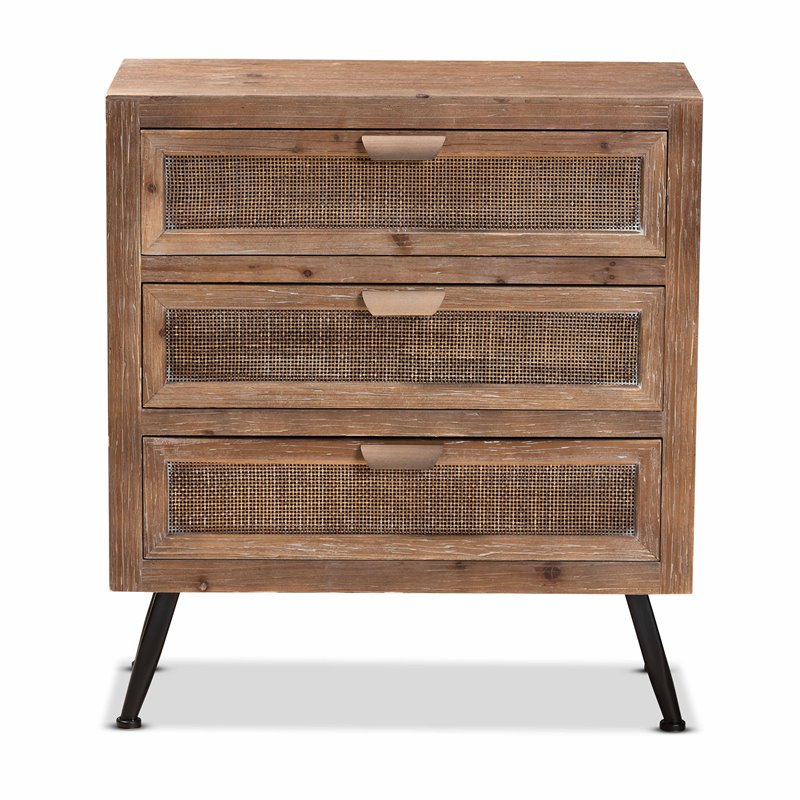 Scranton & Co Brown Rattan 3-Drawer Storage Cabinet with Angled Legs