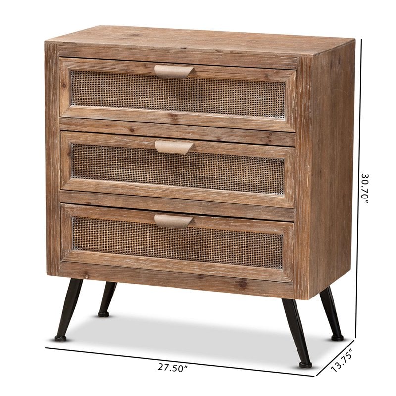 Scranton & Co Brown Rattan 3-Drawer Storage Cabinet with Angled Legs