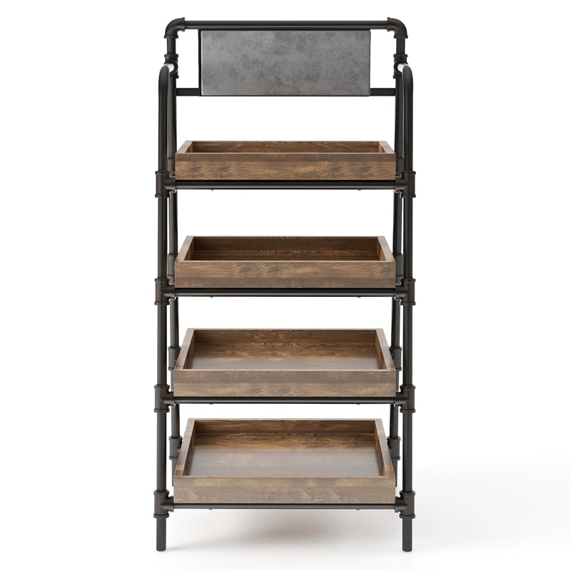 Scranton & Co Industrial Metal 4-Shelf Ladder Bookcase in Sand Black