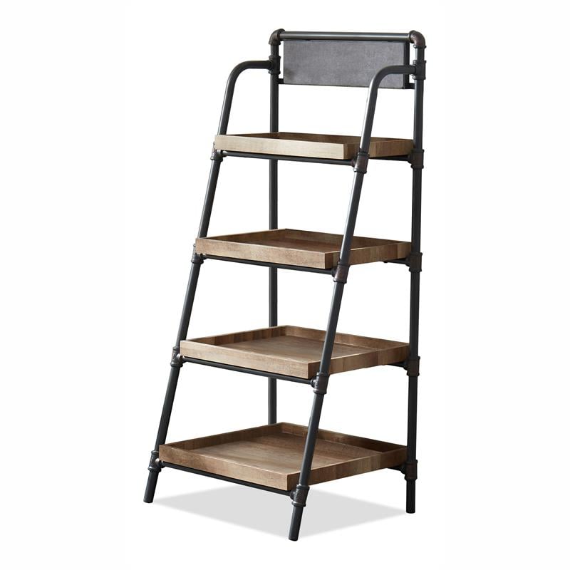 Scranton & Co Industrial Metal 4-Shelf Ladder Bookcase in Sand Black