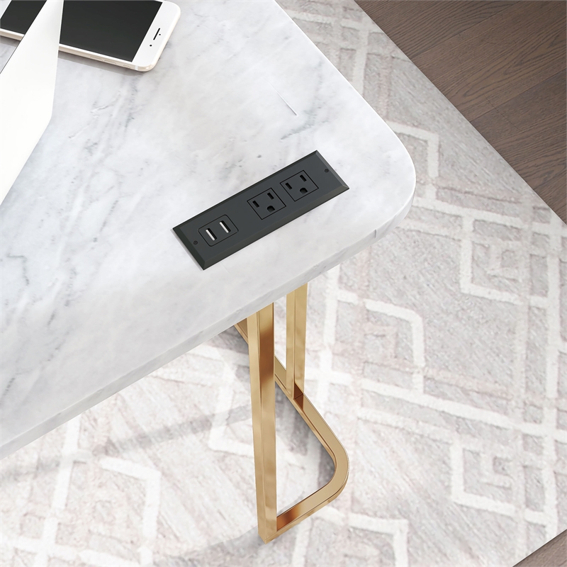 Scranton & Co Contemporary Metal Writing Desk with Power Strip in White