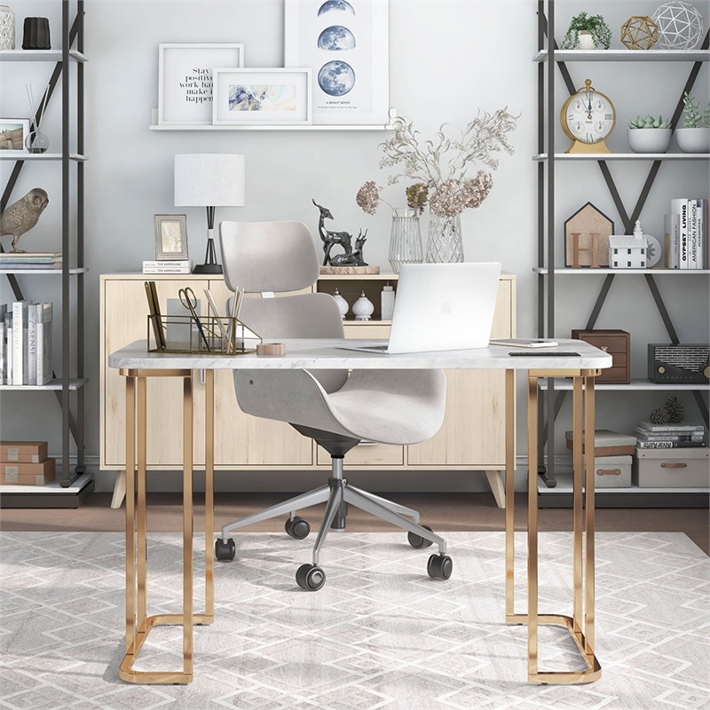 Scranton & Co Contemporary Metal Writing Desk with Power Strip in White
