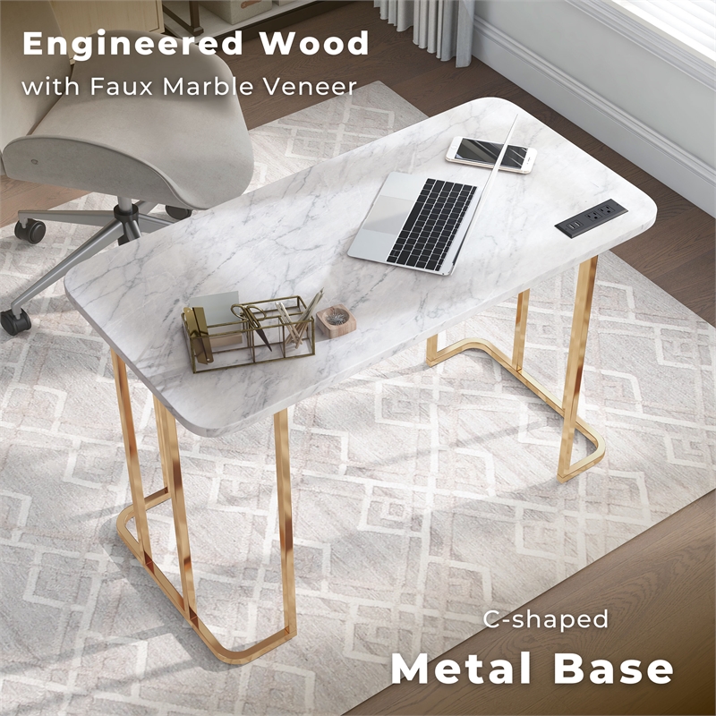Scranton & Co Contemporary Metal Writing Desk with Power Strip in White