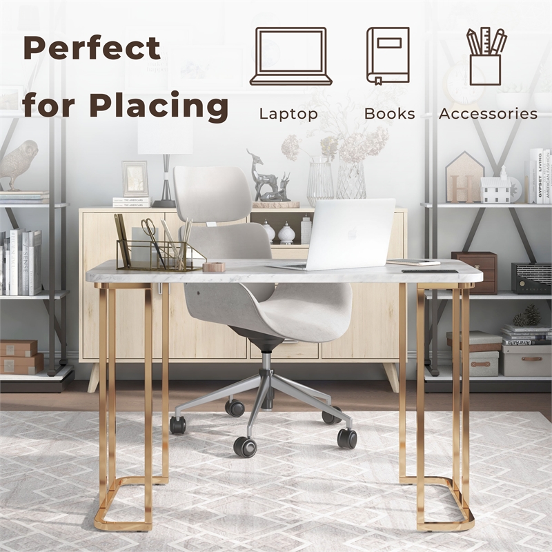 Scranton & Co Contemporary Metal Writing Desk with Power Strip in White