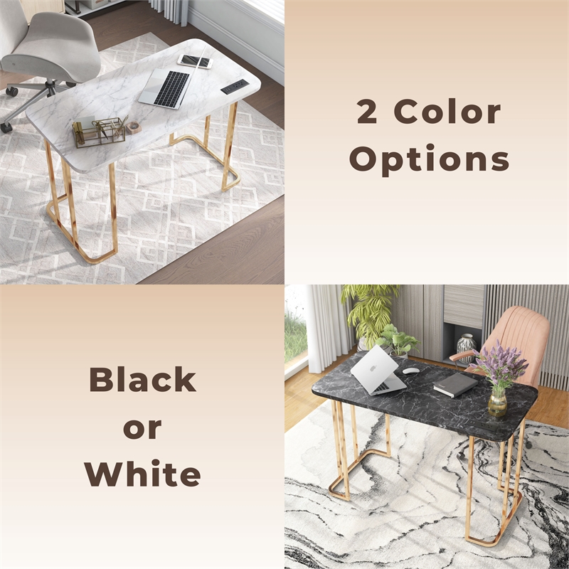 Scranton & Co Contemporary Metal Writing Desk with Power Strip in White