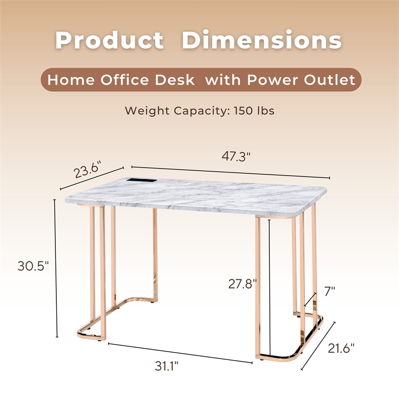Scranton & Co Contemporary Metal Writing Desk with Power Strip in White