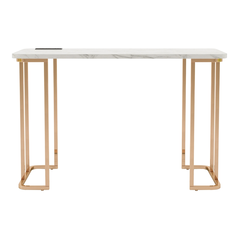 Scranton & Co Contemporary Metal Writing Desk with Power Strip in White