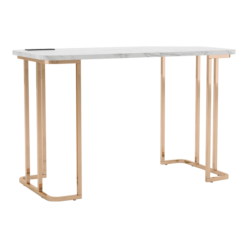 Scranton & Co Contemporary Metal Writing Desk with Power Strip in White