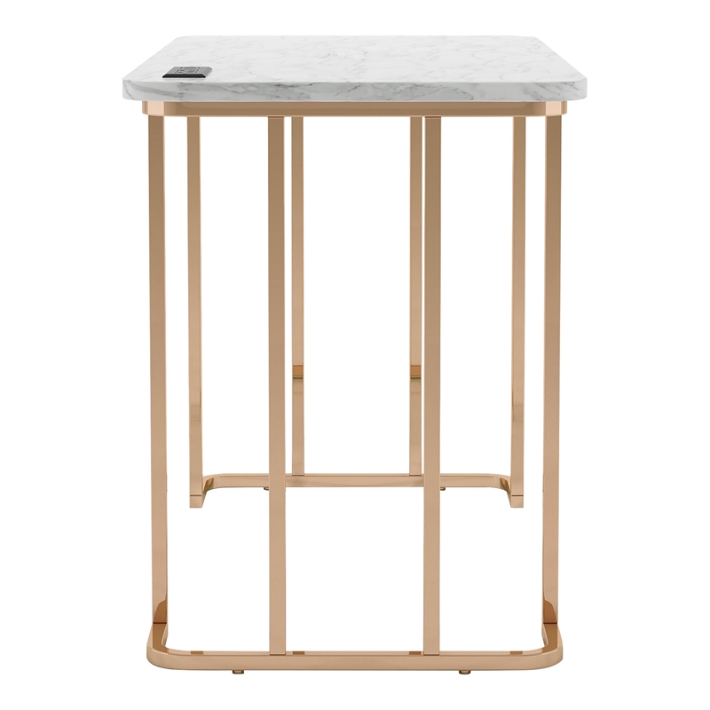 Scranton & Co Contemporary Metal Writing Desk with Power Strip in White