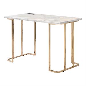 Scranton & Co Contemporary Metal Writing Desk with Power Strip in White