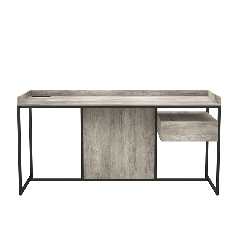 Scranton & Co Writing Desk with USB Ports in Light Gray and Black
