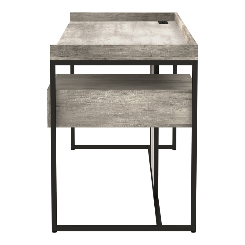 Scranton & Co Writing Desk with USB Ports in Light Gray and Black