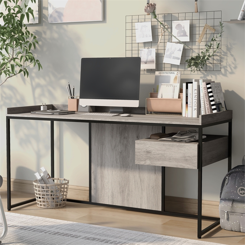 Scranton & Co Writing Desk with USB Ports in Light Gray and Black