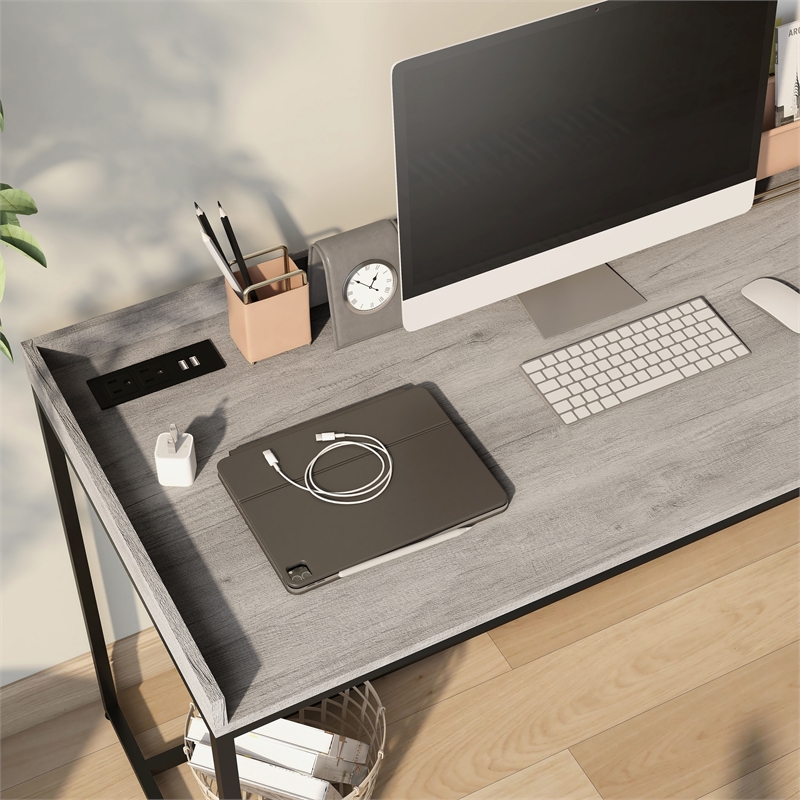Scranton & Co Writing Desk with USB Ports in Light Gray and Black