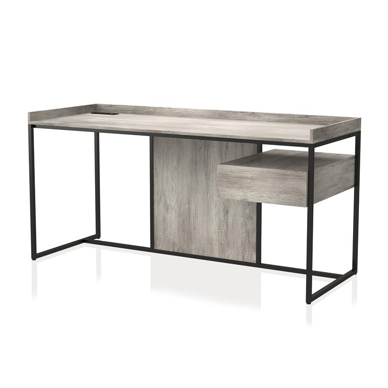 Scranton & Co Writing Desk with USB Ports in Light Gray and Black