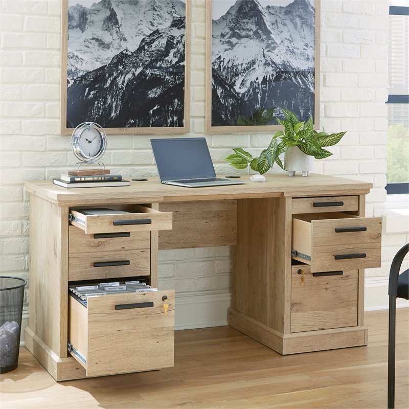 Scranton & Co Credenza Desk with File Storage in Prime Oak Finish