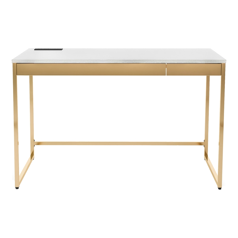 Scranton & Co Metal Writing Desk with USB Ports in White