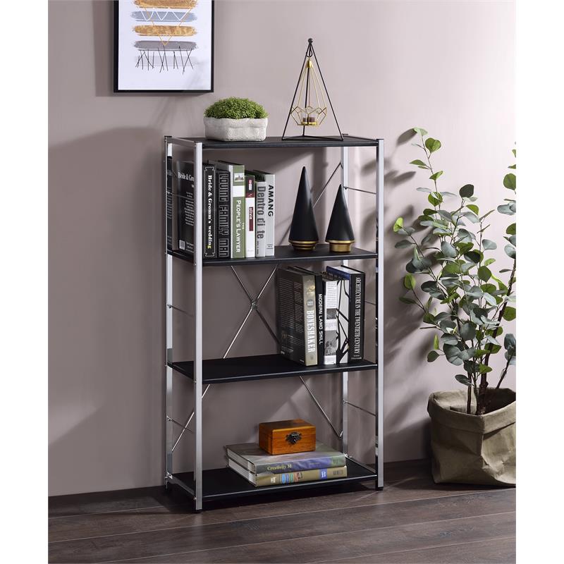Scranton & Co Tennos 4-Shelf Metal Bookshelf in Black and Chrome Finish