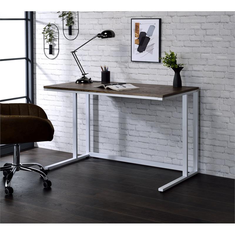 Scranton & Co Tyrese Wooden Writing Desk with USB Port in Walnut & White