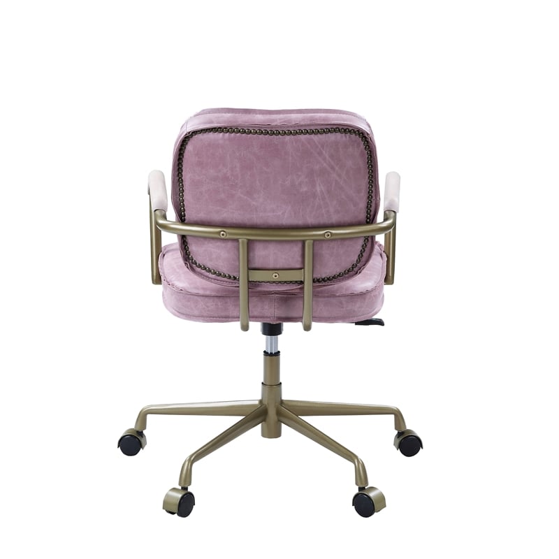 Scranton & Co Office Chair with Wooden Armrests in Pink Top Grain Leather