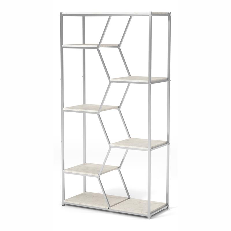 Scranton & Co 7-Shelf Metal Bookcase in Chrome and White