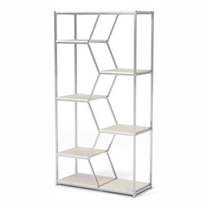 Scranton & Co 7-Shelf Metal Bookcase in Chrome and White