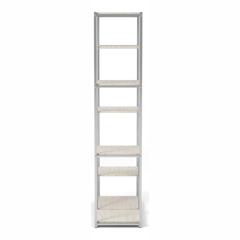 Scranton & Co 7-Shelf Metal Bookcase in Chrome and White