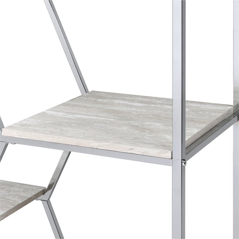 Scranton & Co 7-Shelf Metal Bookcase in Chrome and White