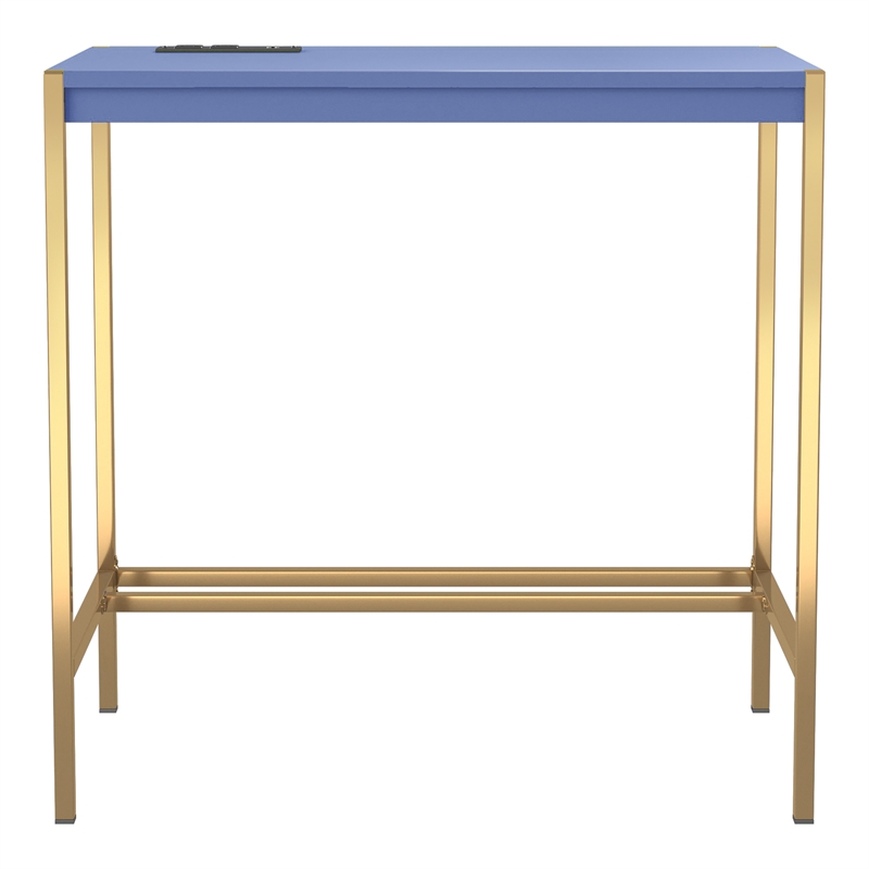 Scranton & Co Wood Writing Desk with USB Ports in Blue Finish