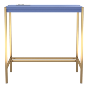 Scranton & Co Wood Writing Desk with USB Ports in Blue Finish