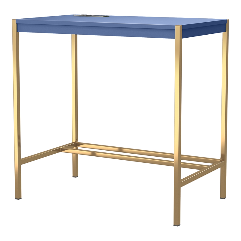 Scranton & Co Wood Writing Desk with USB Ports in Blue Finish
