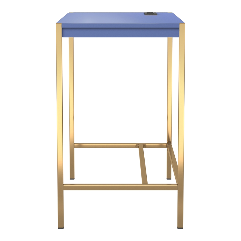 Scranton & Co Wood Writing Desk with USB Ports in Blue Finish