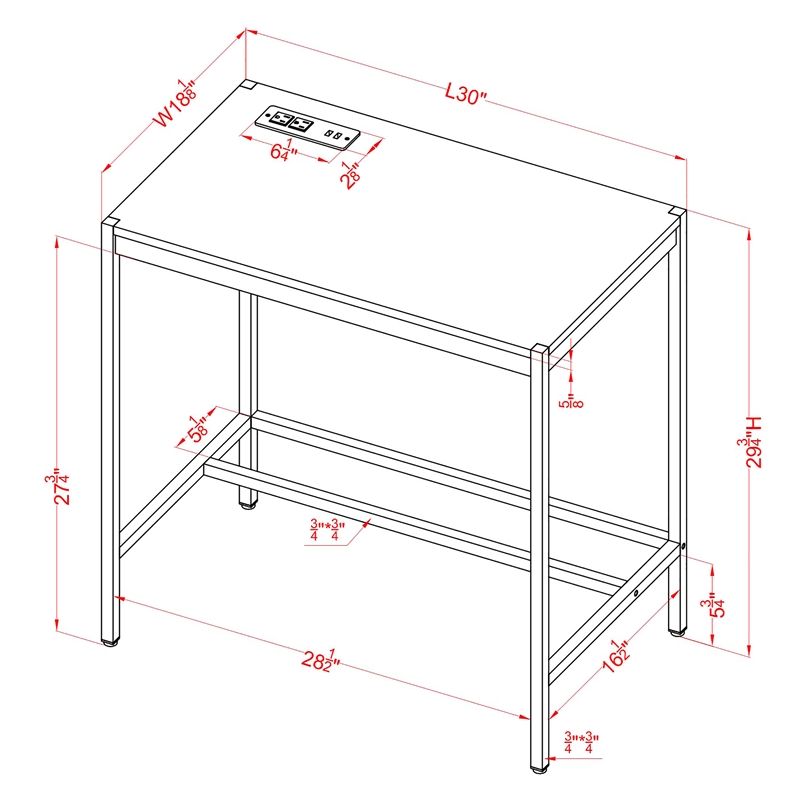 Scranton & Co Wood Writing Desk with USB Ports in Blue Finish