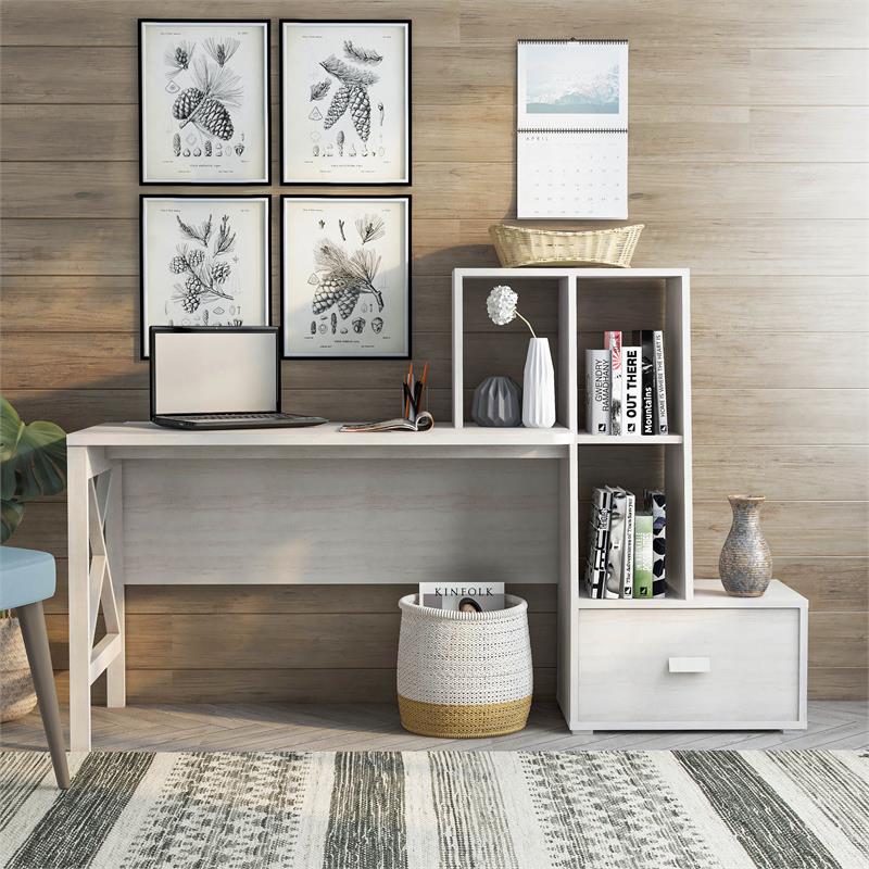 Scranton & Co Wood Desk with Multi-Storage in White Oak