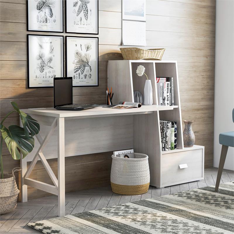 Scranton & Co Wood Desk with Multi-Storage in White Oak